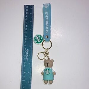 Starbucks Blue and White Bear Keychain with Wrist Strap or Bag Charm - New